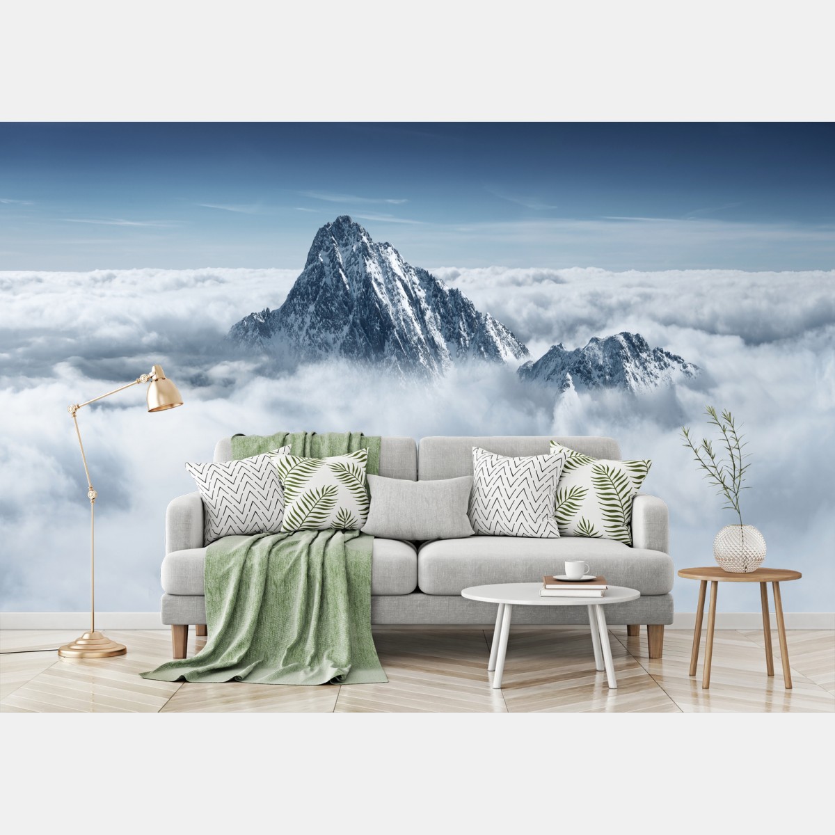 Papier peint sommet enneigé émergeant d'une mer de nuages – Wallnifity® Papier peint sommet enneigé émergeant d'une mer de nuages – Wallnifity®