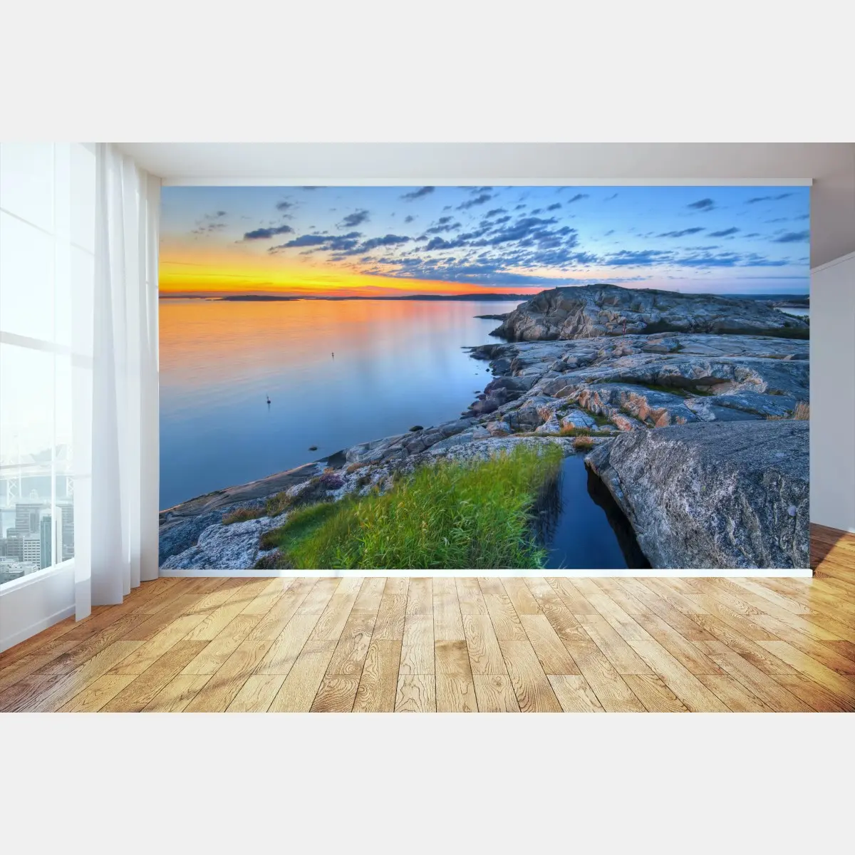 Papier peint crépuscule sur la côte rocheuse – Wallnifity®