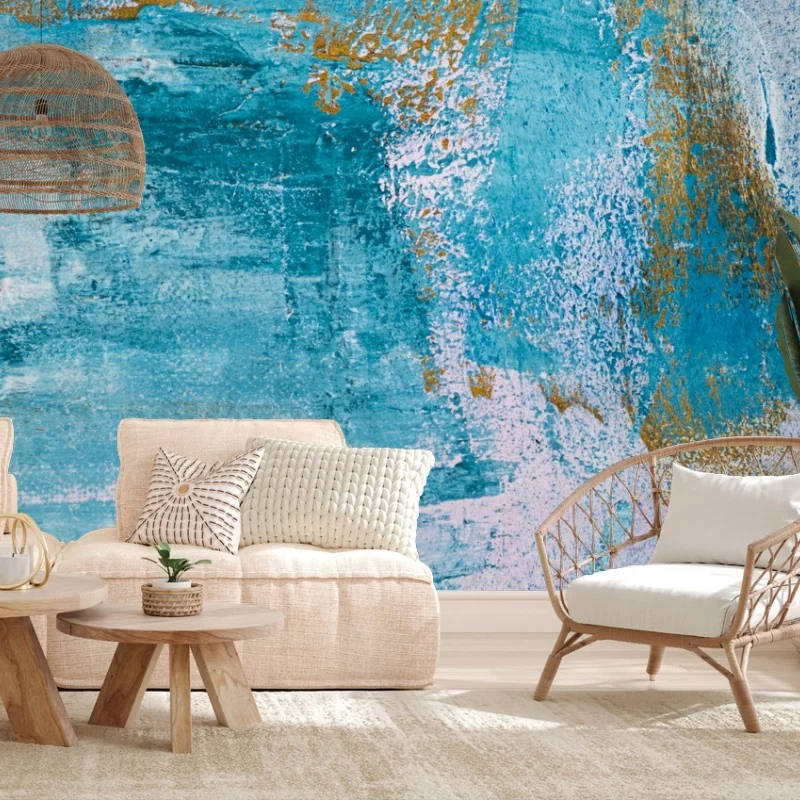 Papier peint abstraction marine turquoise et dorée – Wallnifity®
