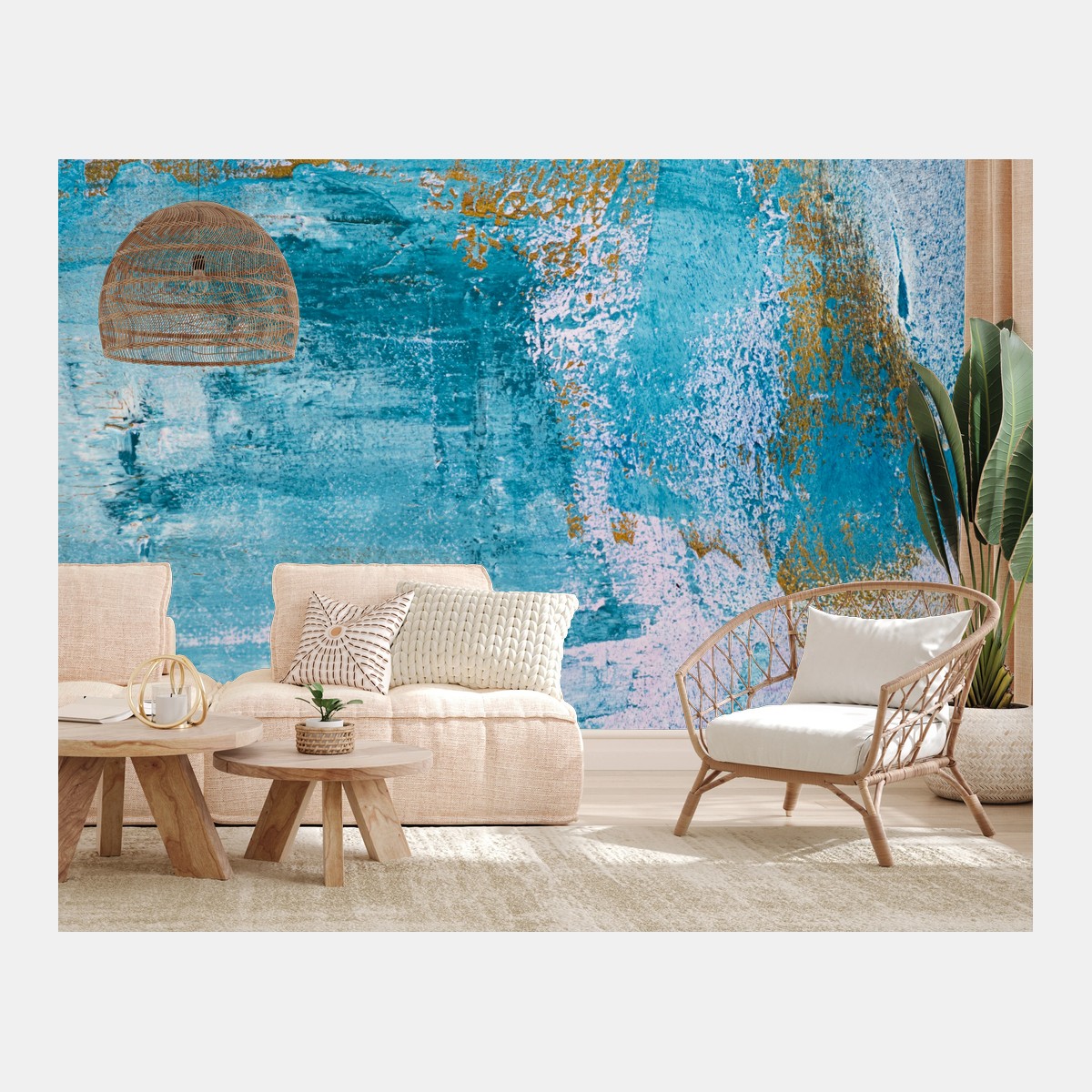 Papier peint abstraction marine turquoise et dorée – Wallnifity®
