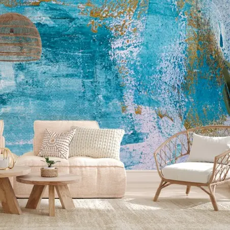 Papier peint abstraction marine turquoise et dorée – Wallnifity®