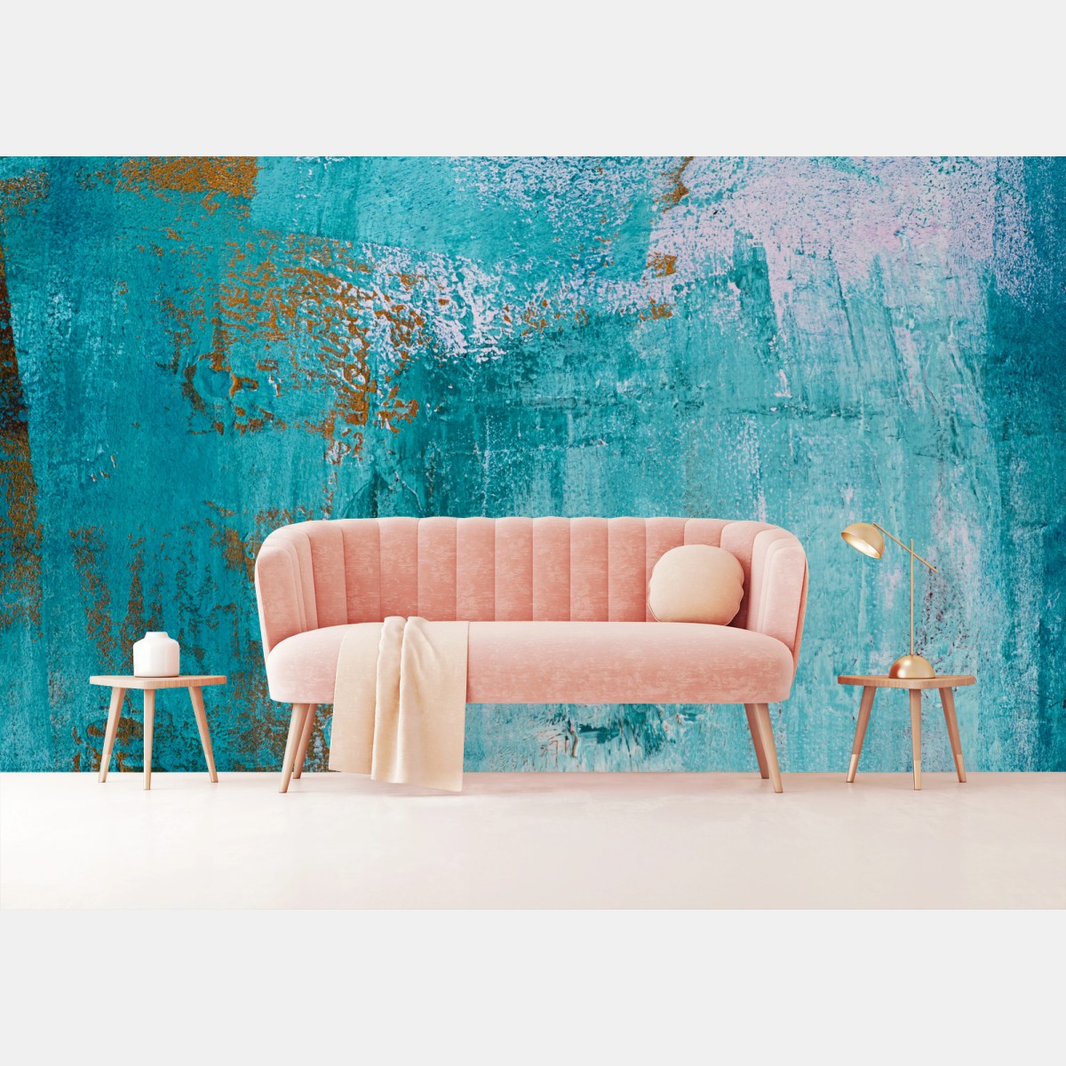 Papier peint vagues turquoises aux touches dorées – Wallnifity® Papier peint vagues turquoises aux touches dorées – Wallnifity®