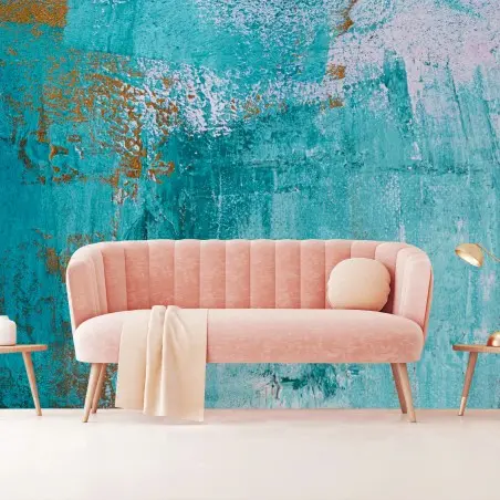 Papier peint vagues turquoises aux touches dorées – Wallnifity®