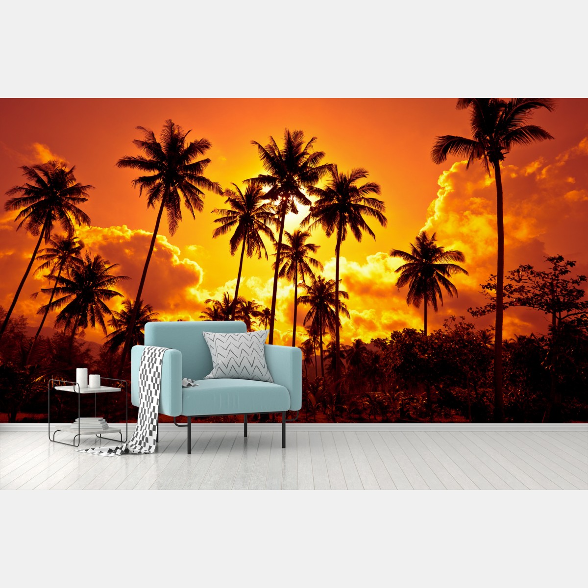 Papier peint ciel en feu et palmiers tropicaux – Wallnifity®