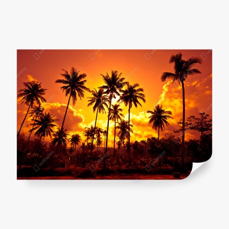 Papier peint ciel en feu et palmiers tropicaux – Wallnifity®