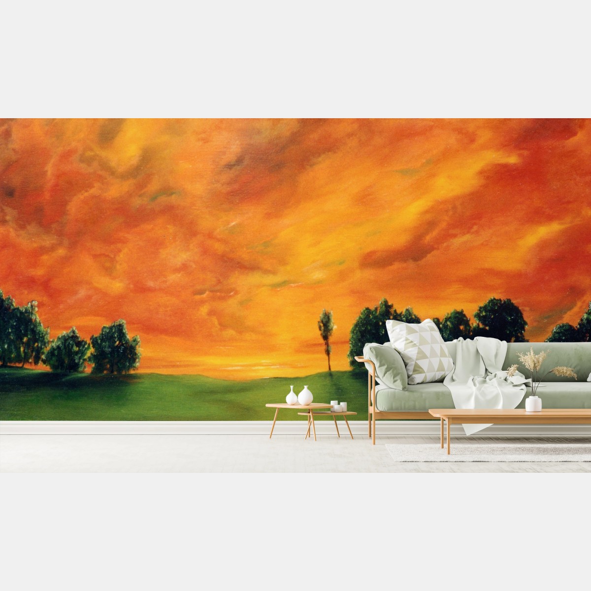 Papier peint ciel en feu au-dessus de la prairie – Wallnifity®