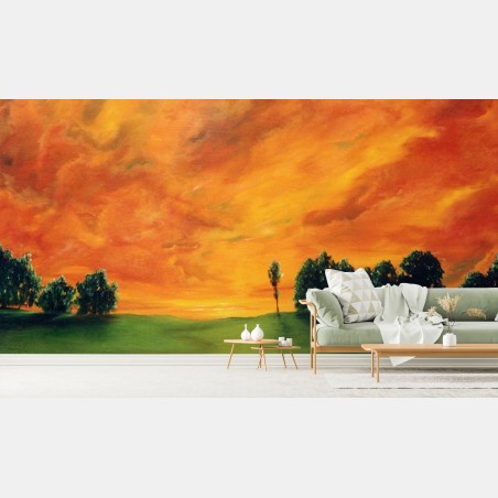 Papier peint ciel en feu au-dessus de la prairie – Wallnifity®