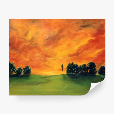 Papier peint ciel en feu au-dessus de la prairie – Wallnifity®