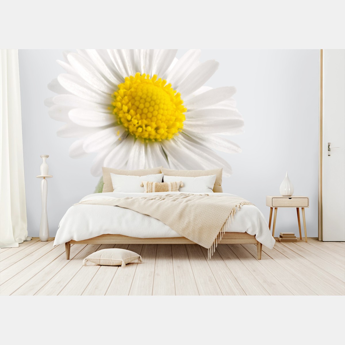 Papier peint marguerite lumineuse sur fond neutre – Wallnifity®