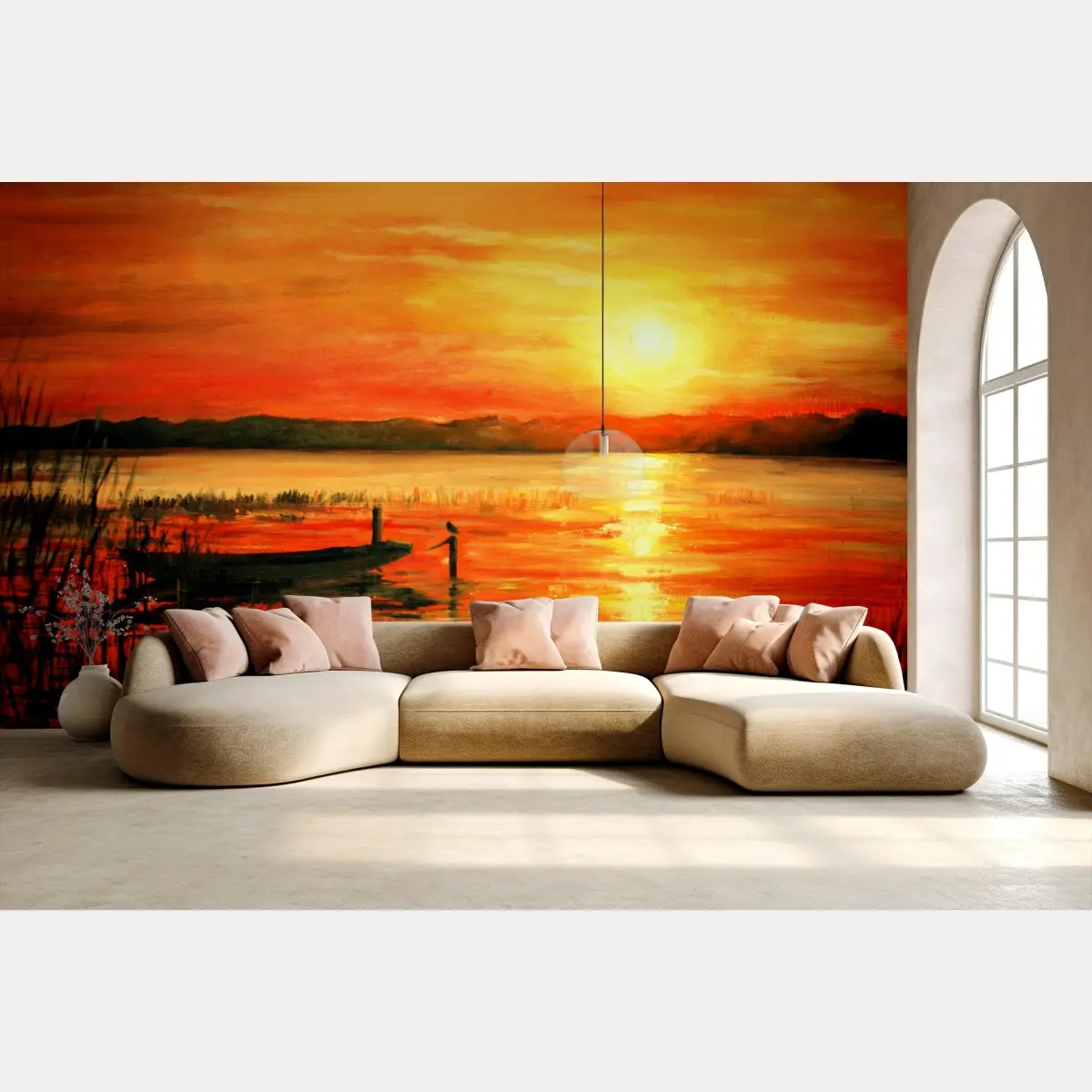 Papier peint coucher de soleil sur le lac enflammé – Wallnifity®