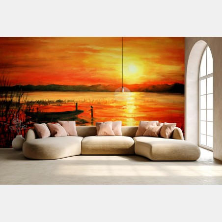 Papier peint coucher de soleil sur le lac enflammé – Wallnifity®