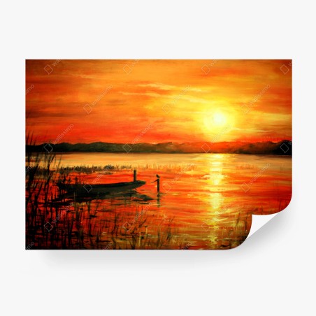 Papier peint coucher de soleil sur le lac enflammé – Wallnifity®