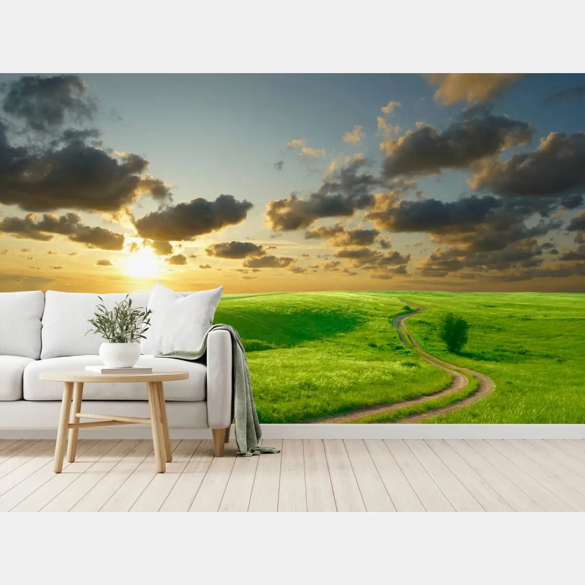 Papier peint paysage champêtre au soleil couchant – Wallnifity®