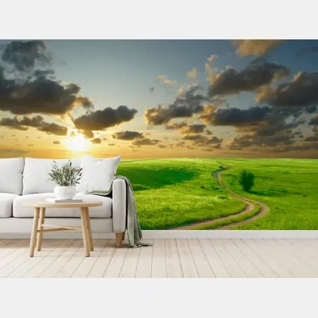 Papier peint paysage champêtre au soleil couchant – Wallnifity®