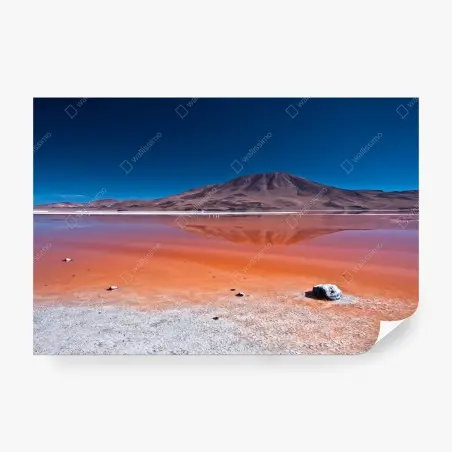 Papier peint reflet montagneux sur lac rouge – Wallnifity®