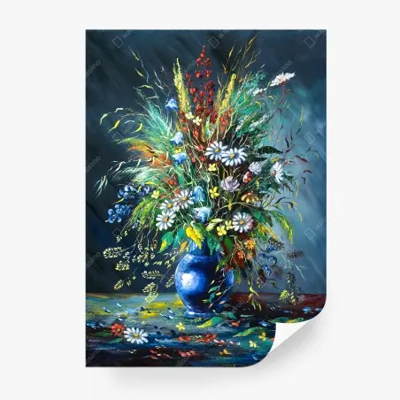 Papier peint bouquet champêtre éclatant sur fond bleu – Wallnifity®