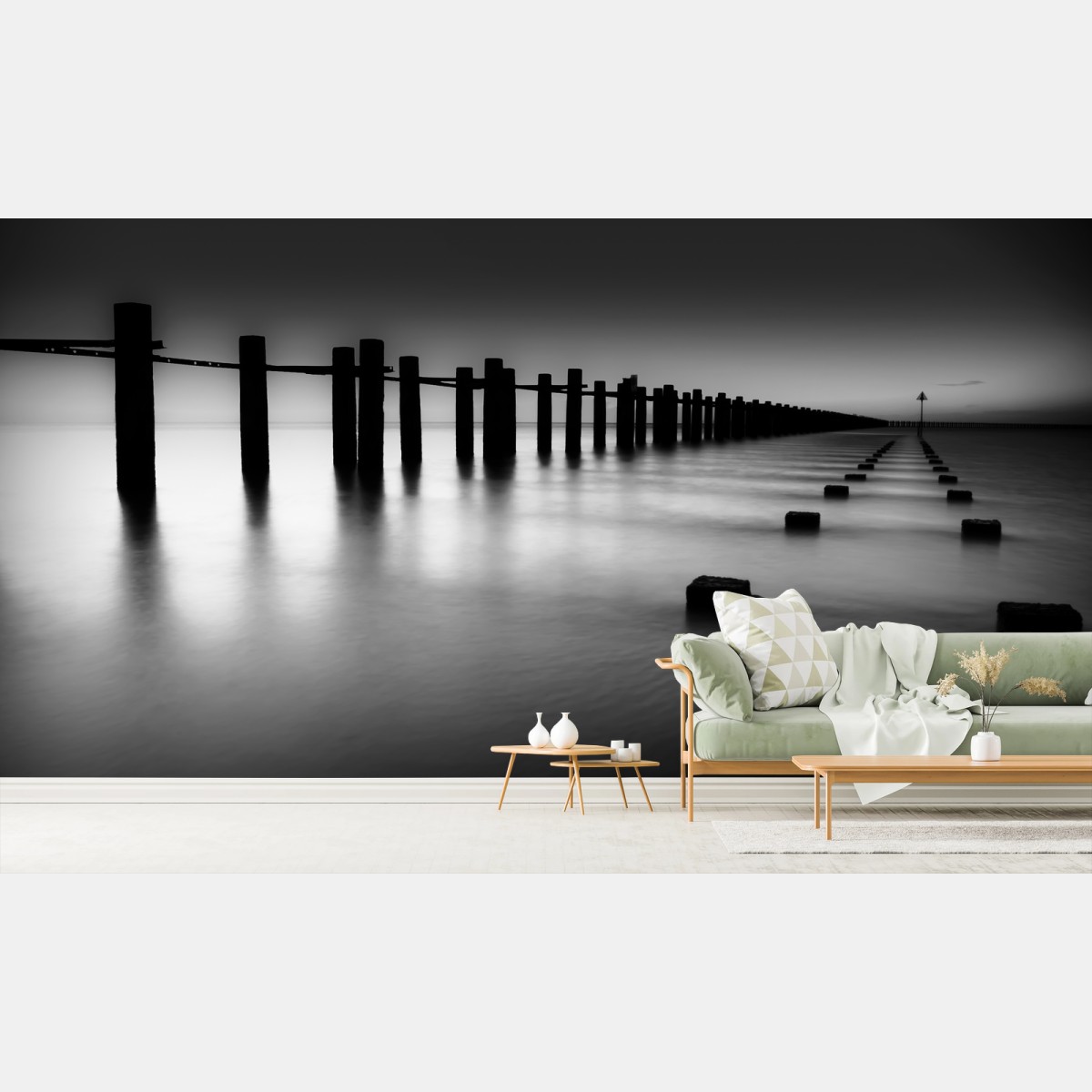 Papier peint silhouette de pilotis marins en noir et blanc – Wallnifity® Papier peint silhouette de pilotis marins en noir et blanc – Wallnifity®