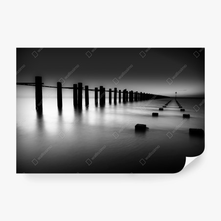 Papier peint silhouette de pilotis marins en noir et blanc – Wallnifity®