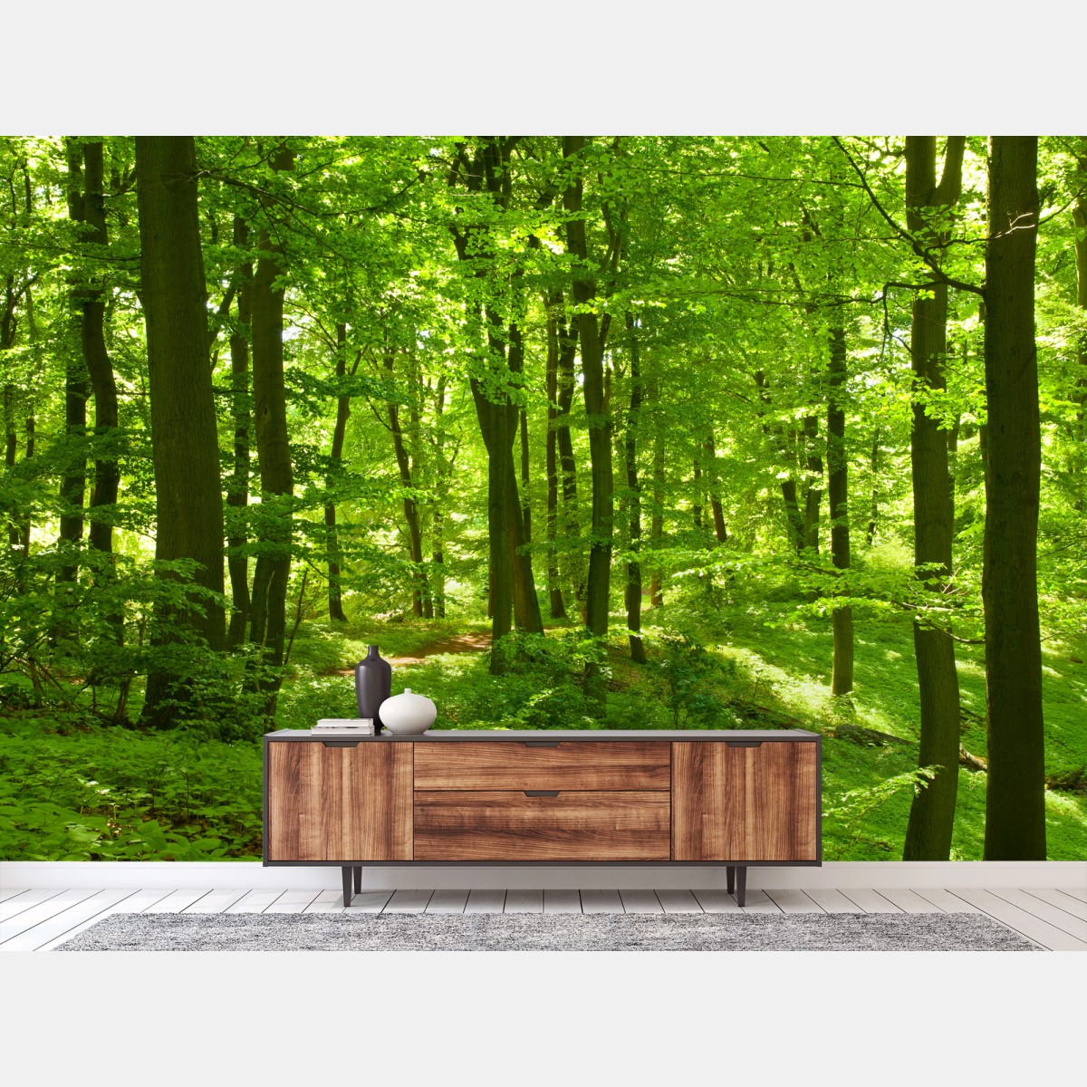 Papier peint forêt verdoyante baignée de lumière – Wallnifity® Papier peint forêt verdoyante baignée de lumière – Wallnifity®