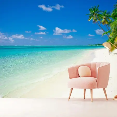 Papier peint plage tropicale aux eaux turquoise – Wallnifity®