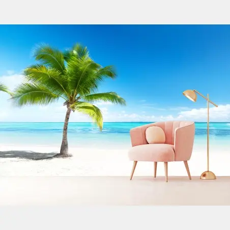 Papier peint cocotier sur plage paradisiaque – Wallnifity®