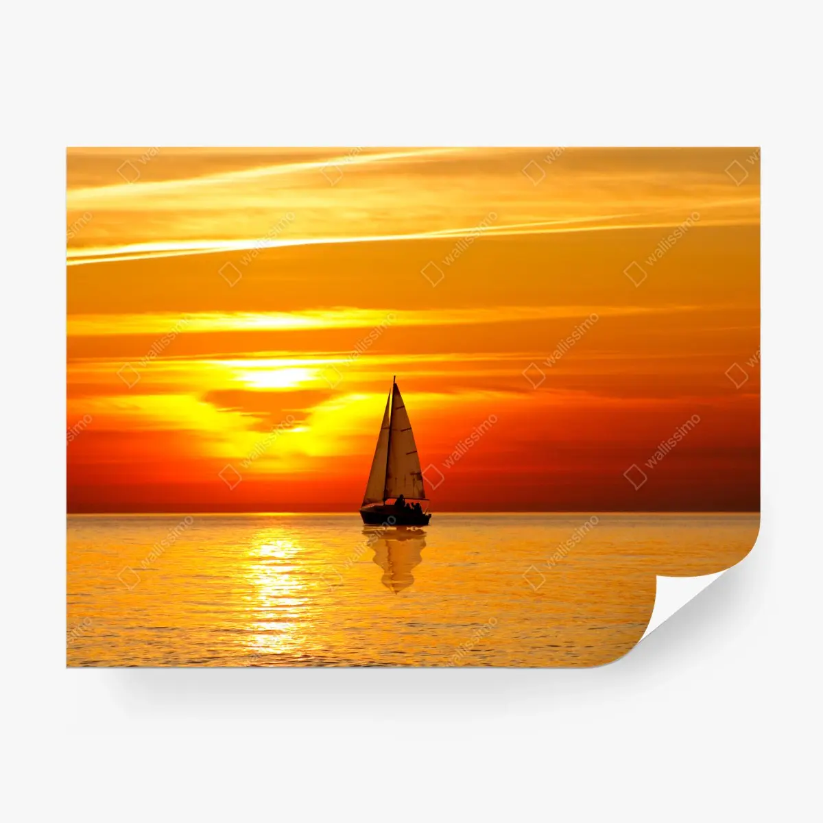 Papier peint voilier au coucher de soleil sur la mer calme – Wallnifity®