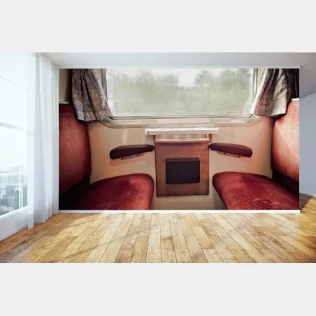 Papier peint calme rétro : cabine de train sous la pluie – Wallnifity®