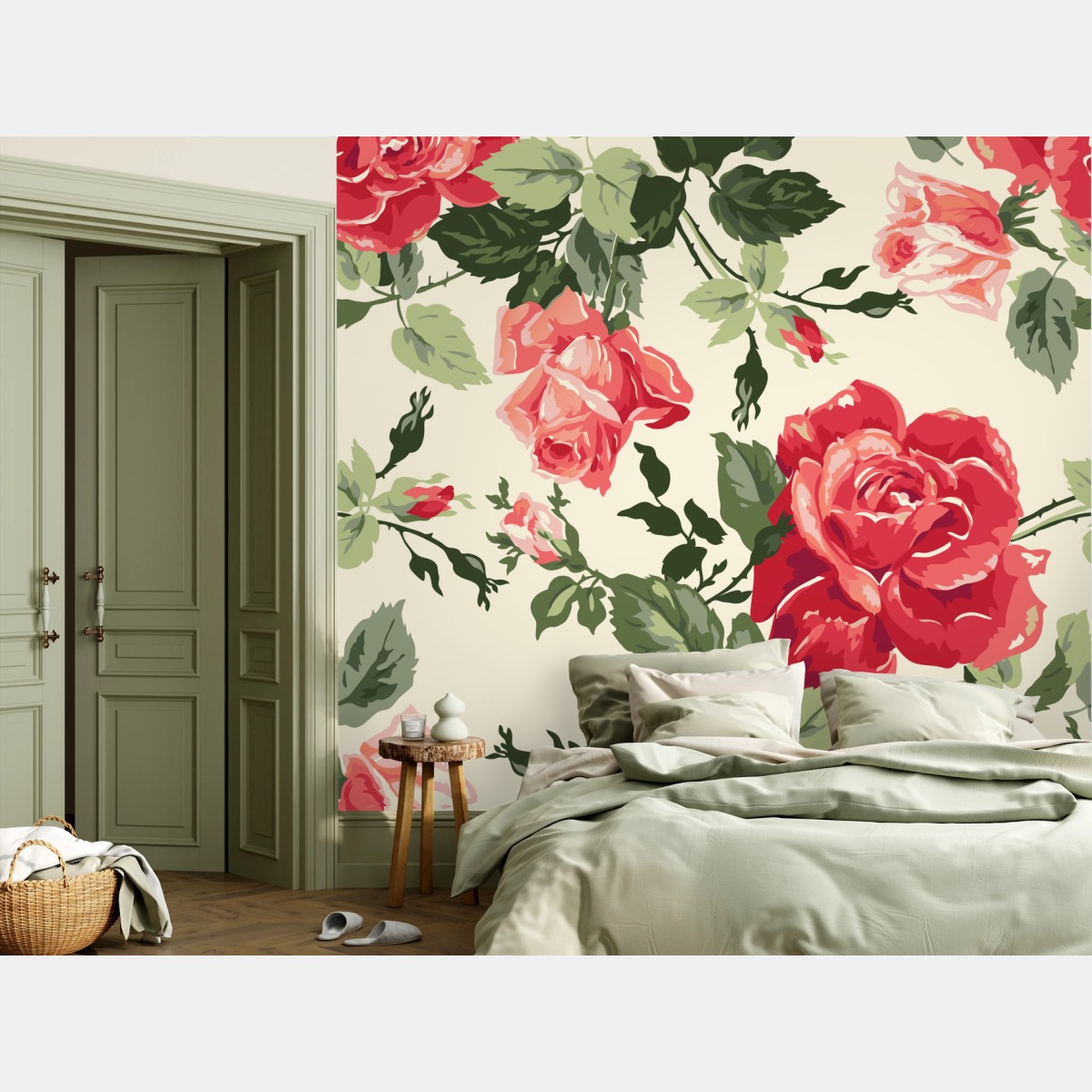 Papier peint motif de roses vintage sur fond crème – Wallnifity®