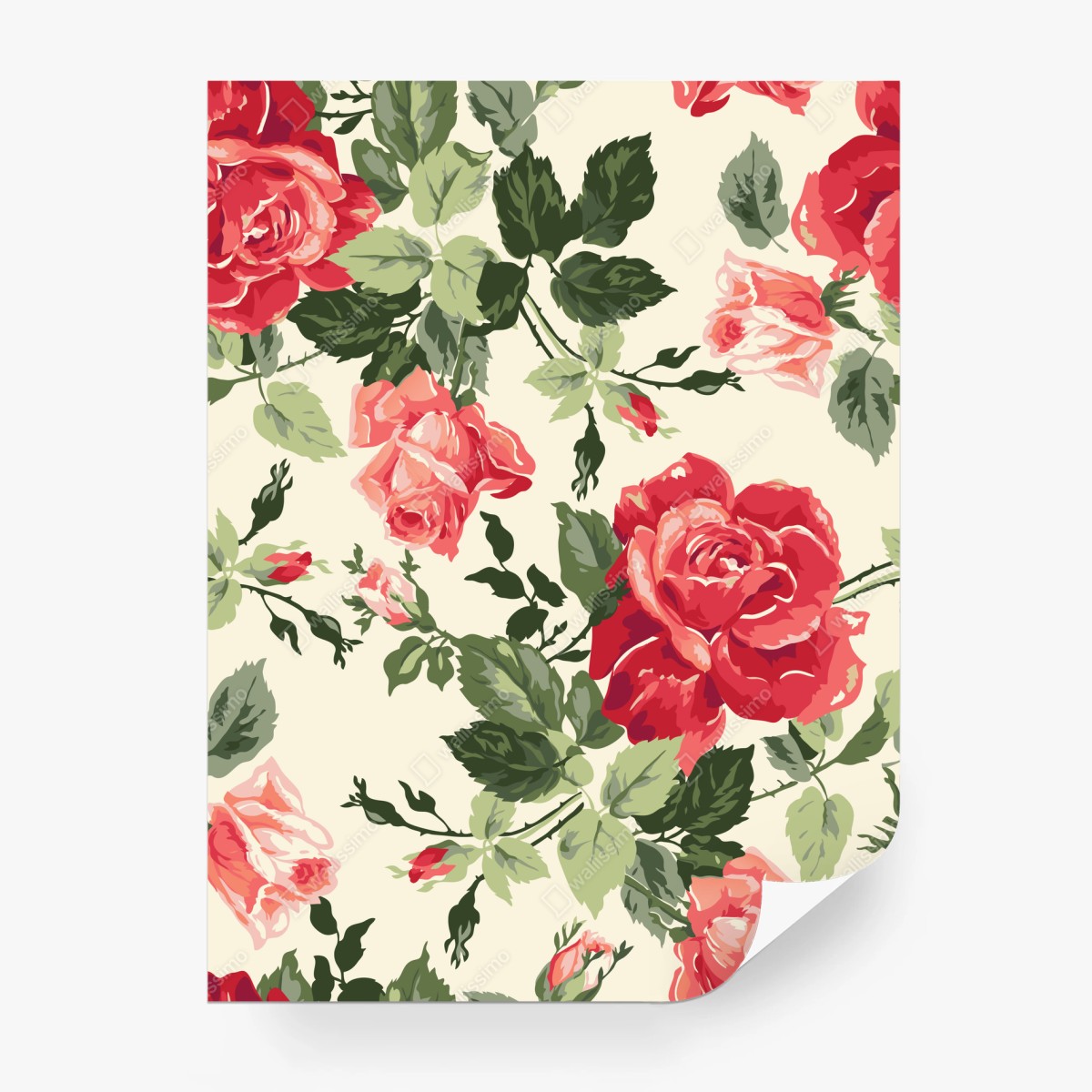 Papier peint motif de roses vintage sur fond crème – Wallnifity®