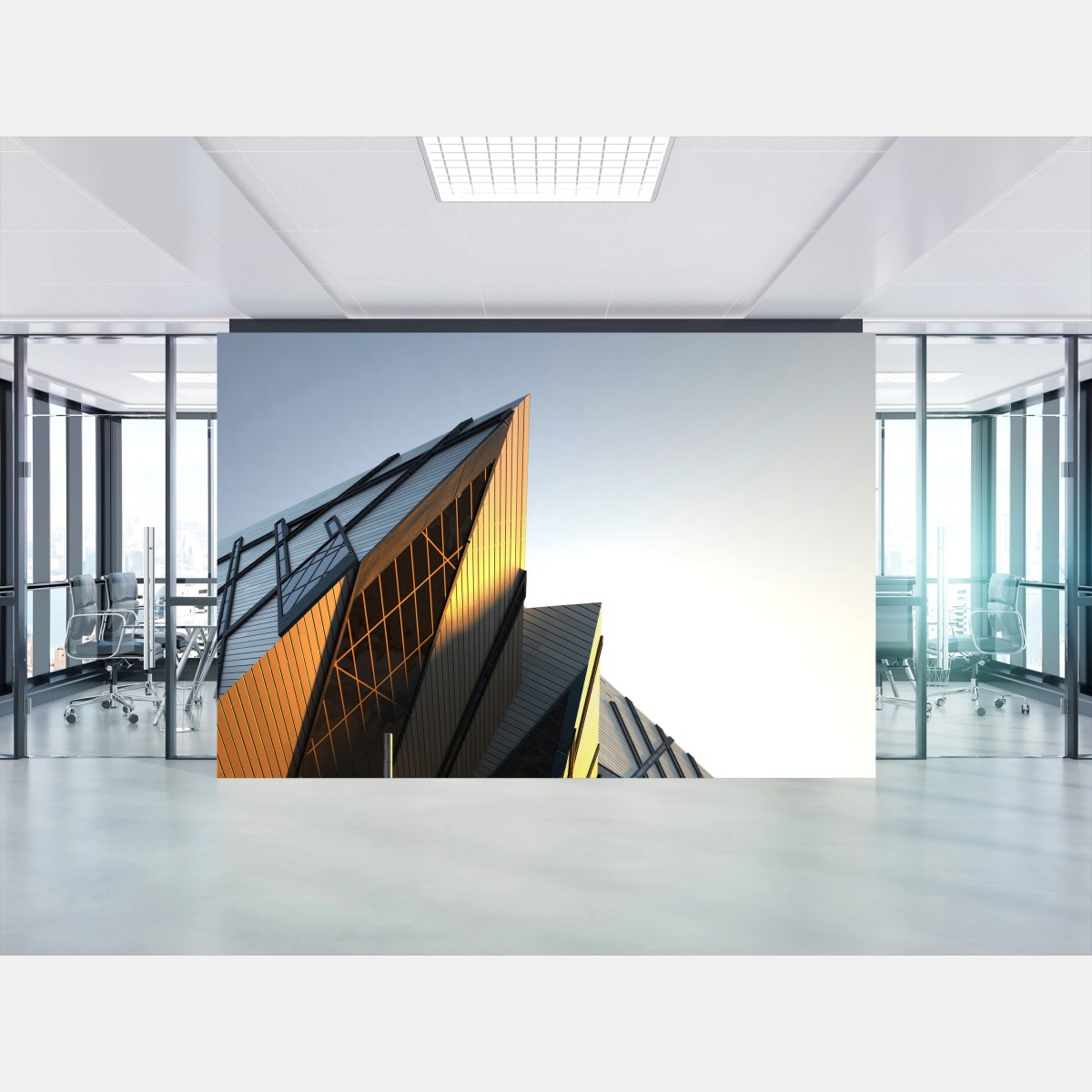 Papier peint façade architecturale moderne aux reflets dorés – Wallnifity®