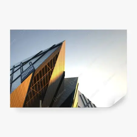 Papier peint façade architecturale moderne aux reflets dorés – Wallnifity®
