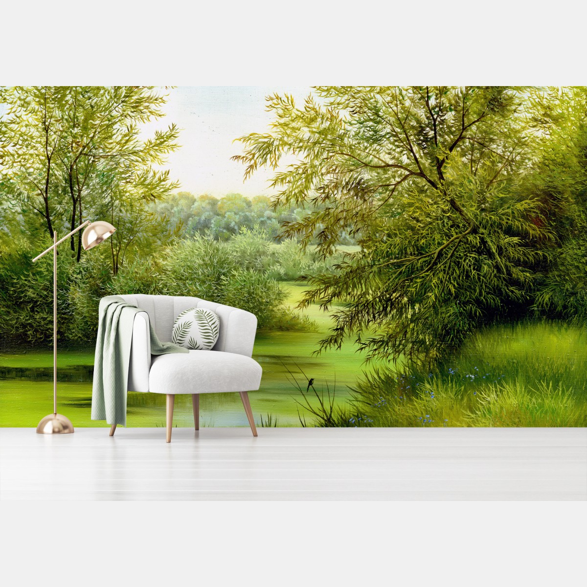 Papier peint paysage d'étang verdoyant – Wallnifity®