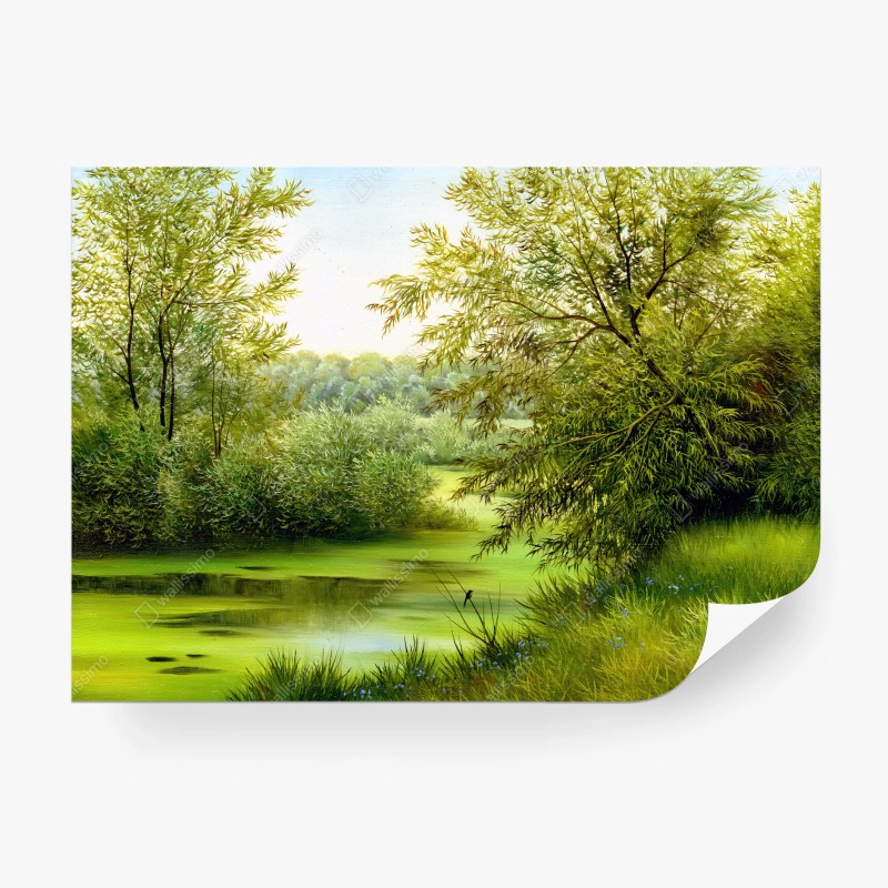 Papier peint paysage d'étang verdoyant – Wallnifity®