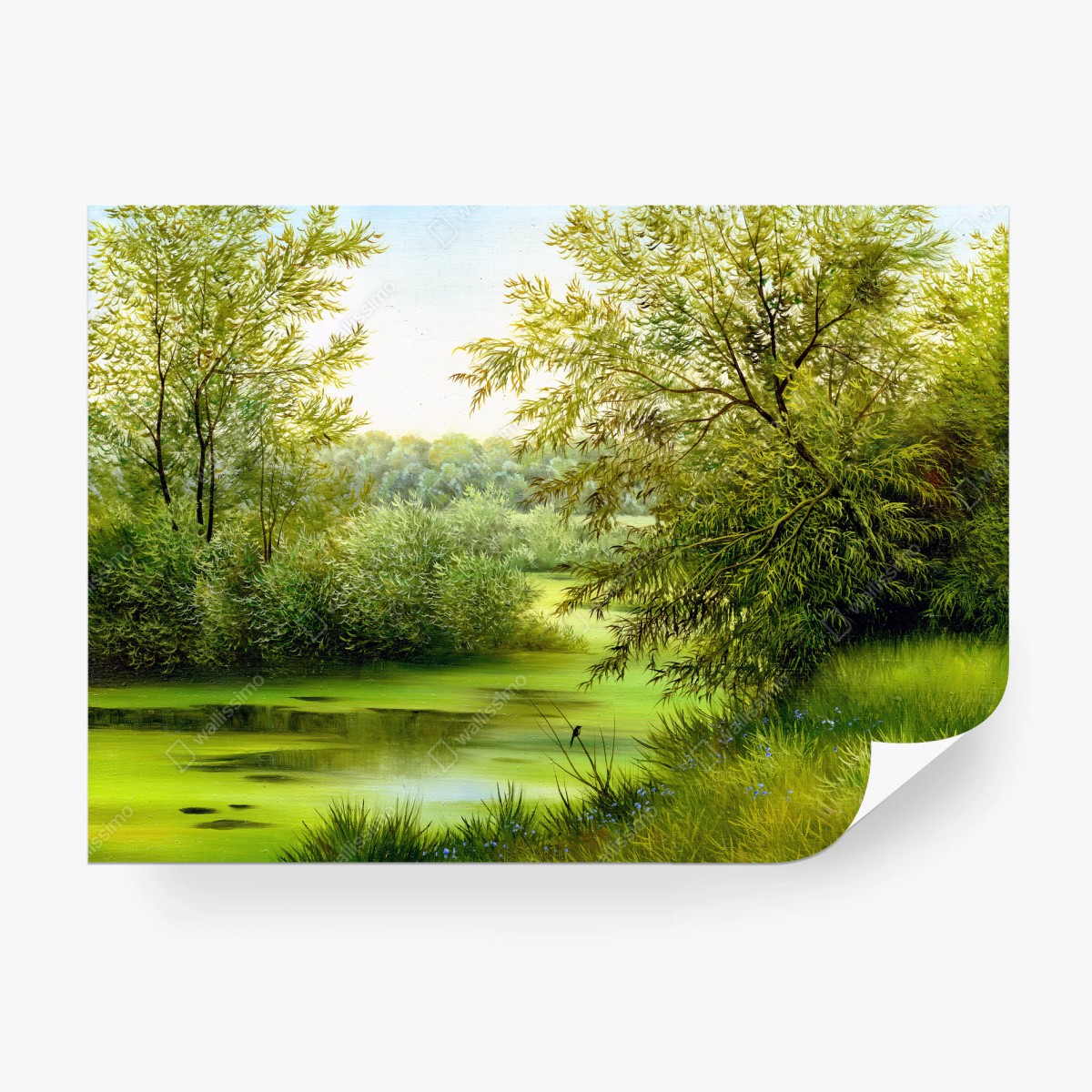 Papier peint paysage d'étang verdoyant – Wallnifity®