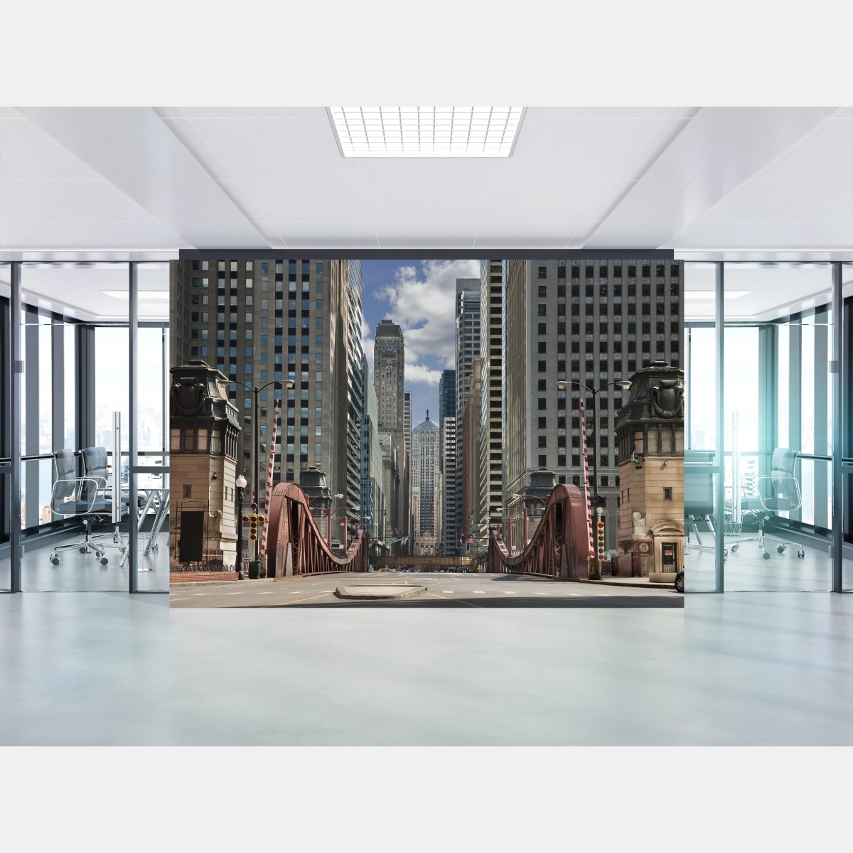 Papier peint panorama urbain — pont et gratte-ciels de Chicago – Wallnifity®