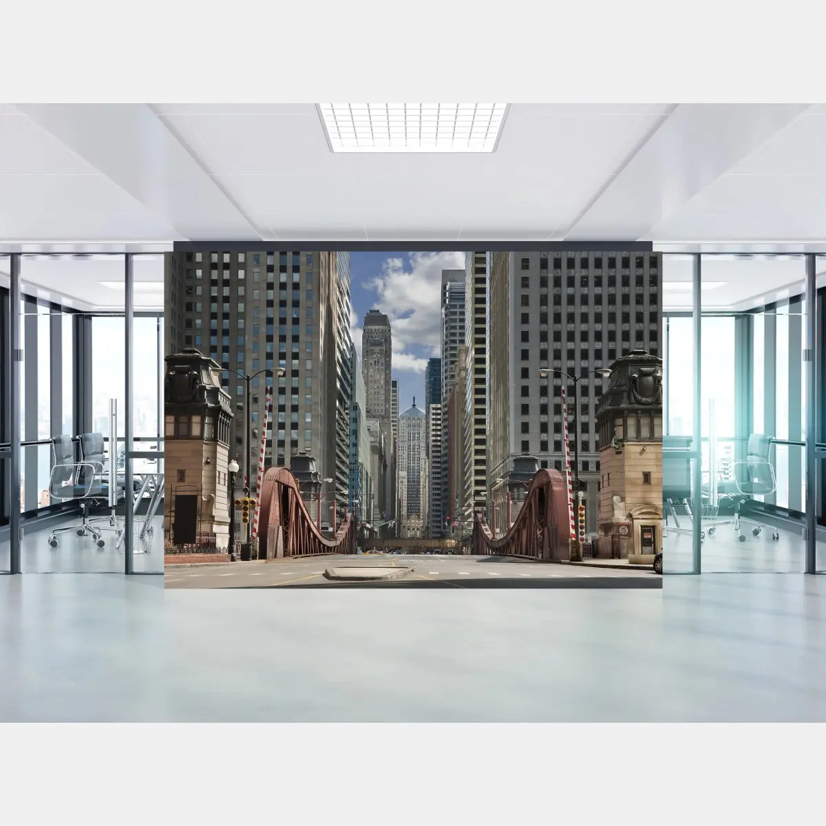 Papier peint panorama urbain — pont et gratte-ciels de Chicago – Wallnifity®