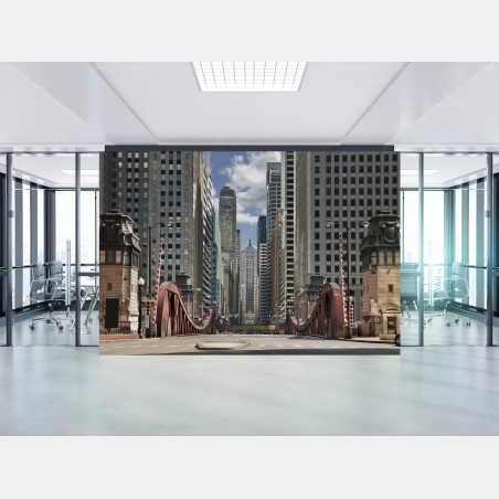 Papier peint panorama urbain — pont et gratte-ciels de Chicago – Wallnifity®