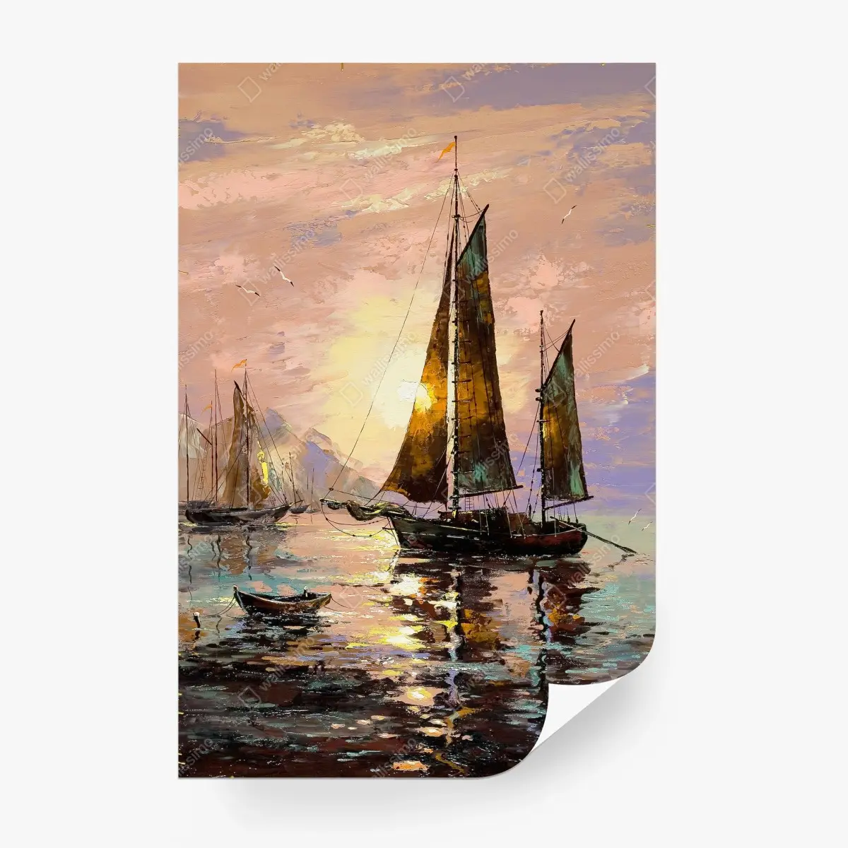 Papier peint voiliers au coucher du soleil sur la mer – Wallnifity®
