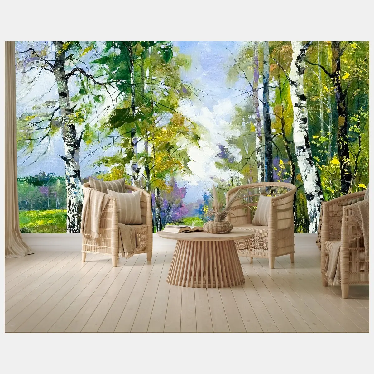 Papier peint sentier de bouleaux en lisière de bois – Wallnifity®
