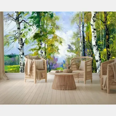 Papier peint sentier de bouleaux en lisière de bois – Wallnifity®