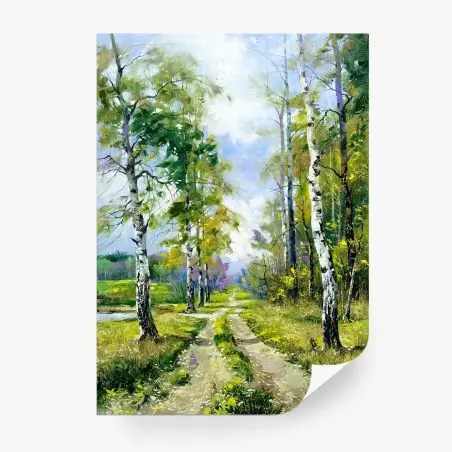 Papier peint sentier de bouleaux en lisière de bois – Wallnifity®