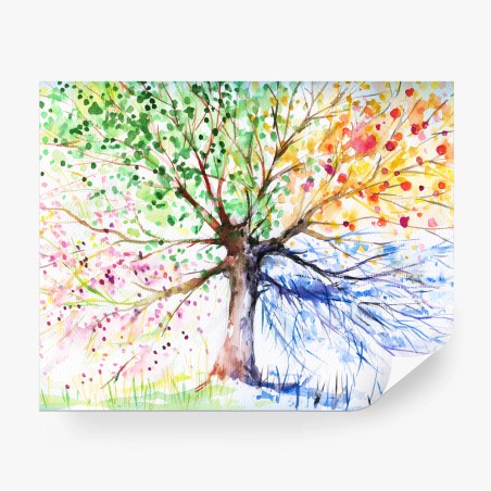 Papier peint arbre des quatre saisons en aquarelle – Wallnifity®