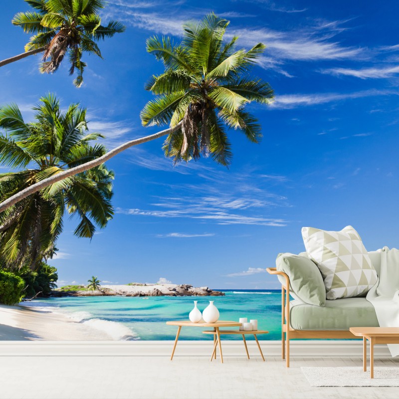 Papier peint plage tropicale aux palmiers penchés – Wallnifity® Papier peint plage tropicale aux palmiers penchés – Wallnifity®