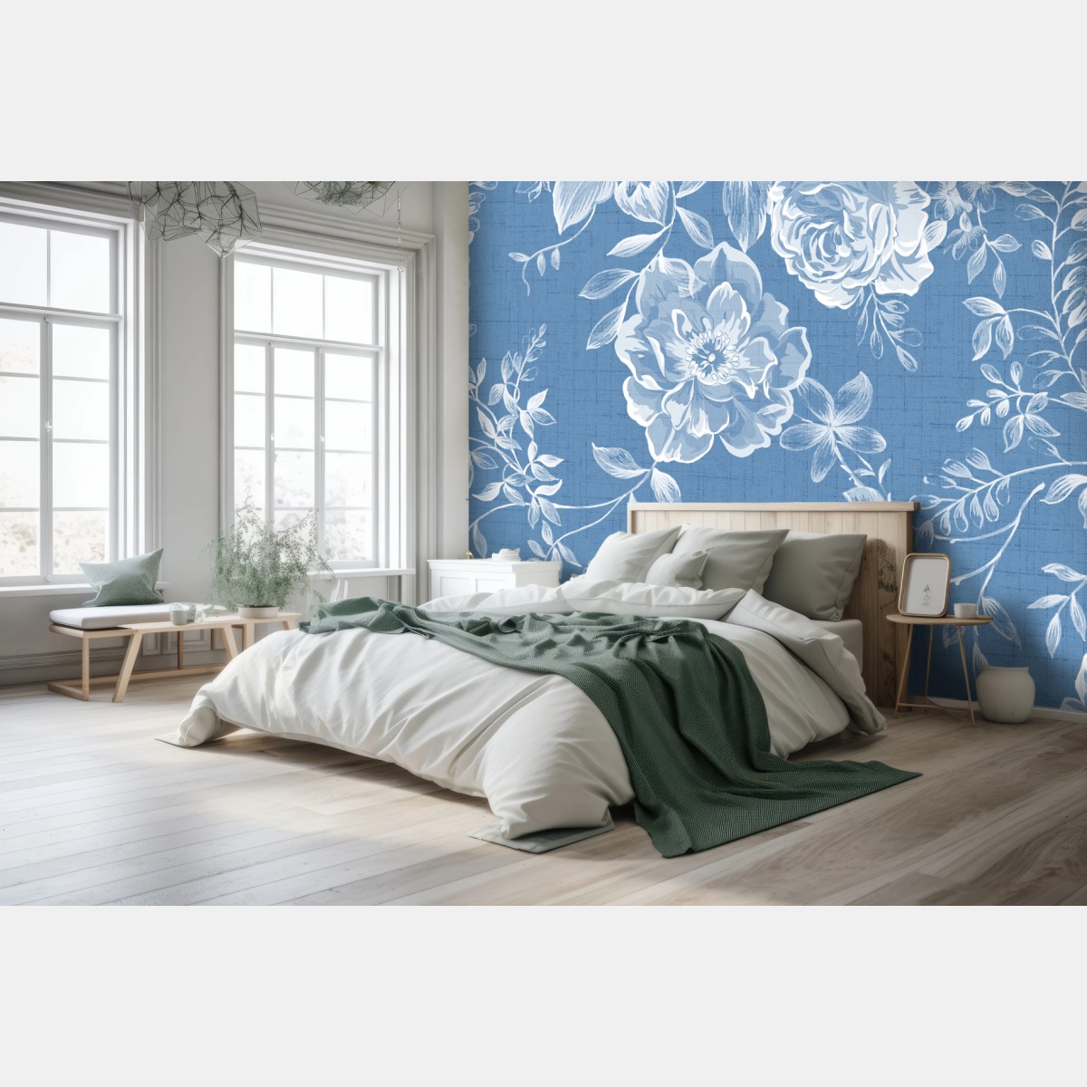 Papier peint motif floral bleu vintage élégant – Wallnifity®