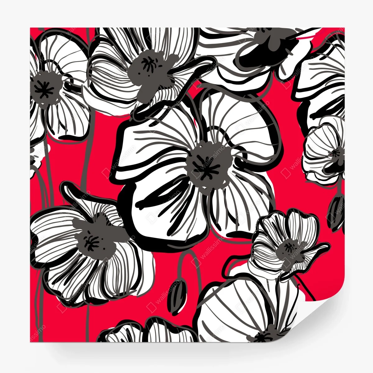Papier peint pavots graphiques sur fond rouge – Wallnifity®