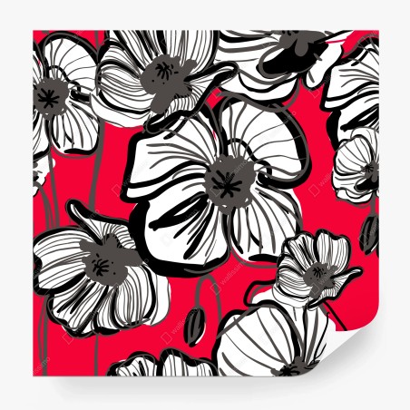 Papier peint pavots graphiques sur fond rouge – Wallnifity®