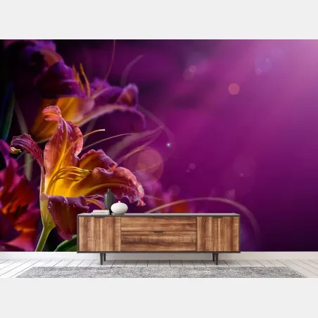 Papier peint fleurs lumineuses sur fond violet – Wallnifity®