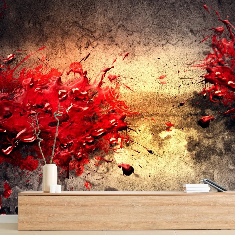 Papier peint abstraction rouge sur mur texturé – Wallnifity®