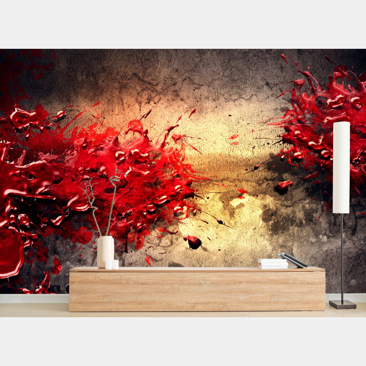 Papier peint abstraction rouge sur mur texturé – Wallnifity®