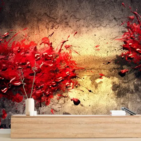 Papier peint abstraction rouge sur mur texturé – Wallnifity®